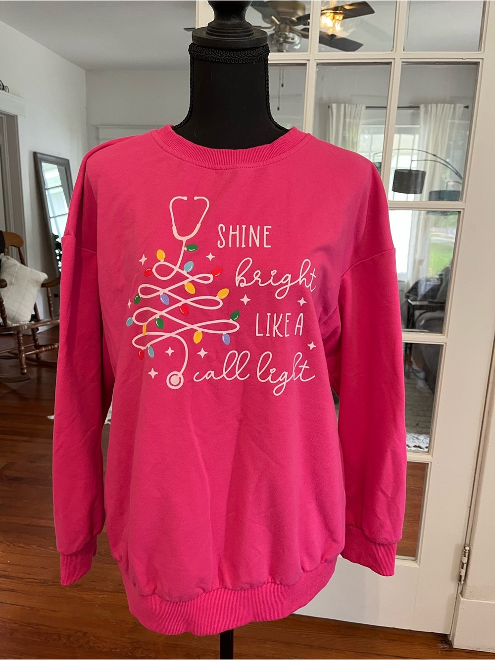 Bright Pink Holiday Stethoscope Tee Sweatshirt